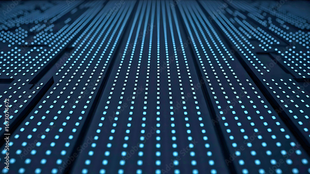 Aufkleber futuristic technology concept with a vast array of glowing blue lights forming an abstract digital g