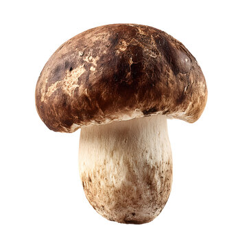 Detailed studio shot showcasing the texture and shape of a porcini mushroom