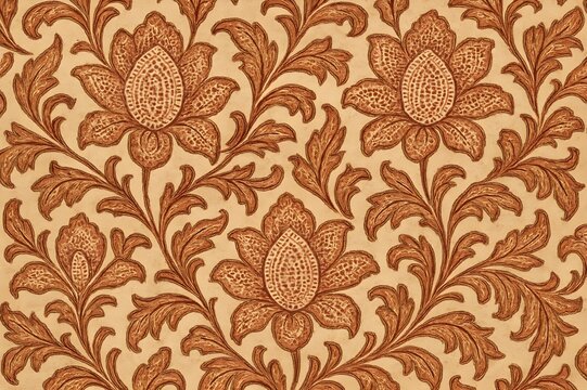 Intricate floral pattern with warm earthy tones delicate botanical design repeating motif