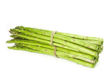 Fresh Green Asparagus Bundle Tied with Twine on White Background - Studio Photography
