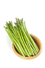 Fresh Green Asparagus in Bamboo Basket - Healthy Vegetable Still Life