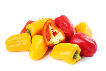 Colorful Fresh Red and Yellow Sweet Bell Peppers Isolated on White Background