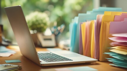 Digital files organized in a laptop, symbolizing efficient information retrieval.