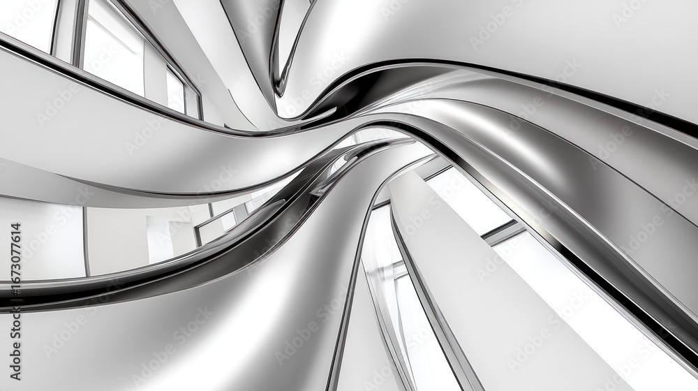 Fototapete abstract chrome structure with curved lines and futuristic architectural elements
