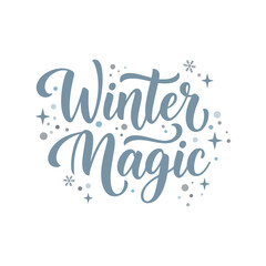 Winter magic hand lettering festive greeting text winter season holiday celebration typography vector