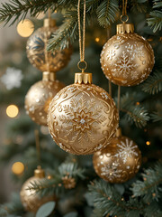 Luxury Gold Christmas Baubles with Snowflakes Ornament Decoration