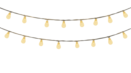 Watercolor Style Glowing Warm Light Bulb String Decoration Illustration
