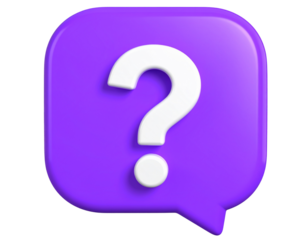 Minimal 3D Purple Question Icon in Square Speech Bubble, Transparent PNG