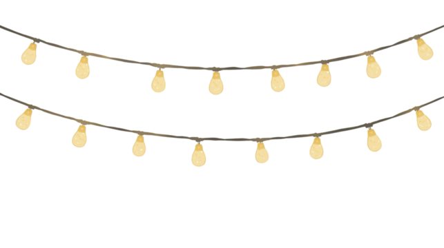 Watercolor Style Glowing Warm Light Bulb String Decoration Illustration