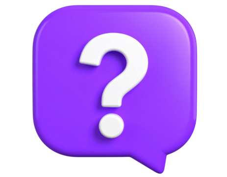 Minimal 3D Purple Question Icon in Square Speech Bubble, Transparent PNG