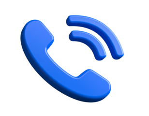 Minimalist 3D Blue Call Icon with Sound Waves, Floating Perspective, Transparent PNG