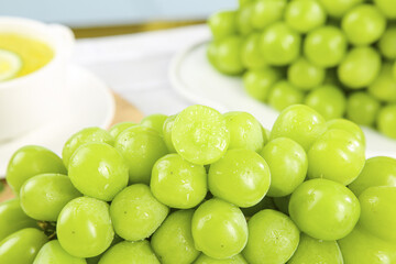 Fresh Green Seedless Grapes in Natural Sunshine Light