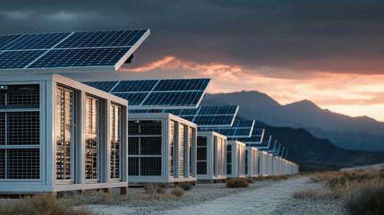 Solar panel renewable powered training neat server rows connected cad