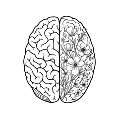Creative brain half flowers half logic symbolizing art and science balance vector