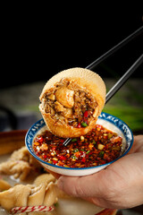 Mongolian Wrapped Lamb Belly with Spicy Sauce - Traditional Asian Cuisine Food Photography