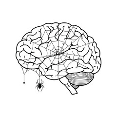Spiderweb brain illustration symbolizing mental block cognitive issues and creative stagnation vector