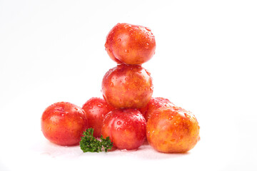 Fresh Red Plums with Water Drops from Guangdong China - Healthy Organic Stone Fruit on White Background