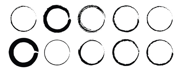 circle icon set vector on white background.  frame, border, texture, ink, brush, stroke, black, white, design, element, graphic, artistic,  symbol.