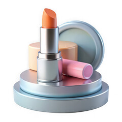 Minimalist still life chic silver lipstick with soft hues and reflective surfaces
