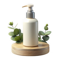 Sleek opaque white pump bottle with silver cap and greenery studio shot