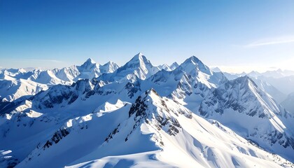 Panoramic view of snow-capped mountains under a clear blue sky