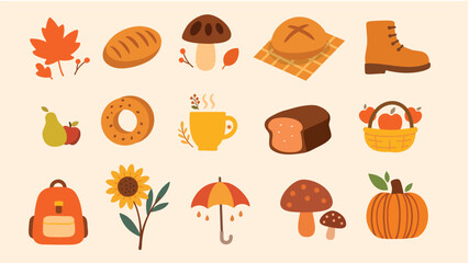 Autumn food drink and nature elements with bread mushrooms