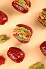 Red Xinjiang Dates Stuffed with Walnuts and Dried Fruits Healthy Natural Snack Food