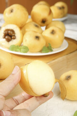 Fresh Dongshan Loquat Fruit from Suzhou with White Flesh and Seeds on Plate