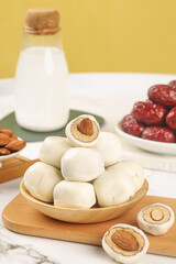 Handmade Almond Steamed Buns with Dates and Milk - Traditional Asian Dessert Food Styling