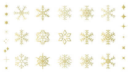 ゴールドの雪の結晶とシンプルなキラキラのイラスト素材