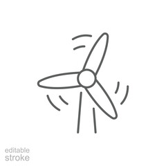 Wind turbine icon. Simple outline style. Windmill, wind power, alternative energy, generation, electricity, green technology concept. Thin line symbol. Vector isolated design. Editable stroke