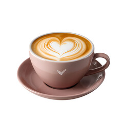 Cup of cappuccino with detailed latte art heart on foam, luxury caf? branding mockup