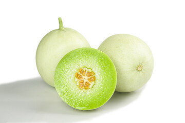 Fresh White Jade Melons from Shandong China on White Background