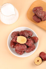 Xinjiang Ruoqiang Jujubes Red Dates Dried Fruit Traditional Chinese Healthy Snack Food Bowl Milk