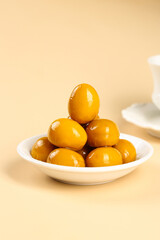 Marinated Salt-Baked Eggs with Sauce in White Dishes Country Kitchen Style Food Photography