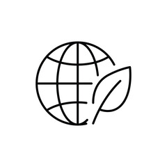 Earth and environment icon. Simple outline style. Impact, environmental, globe, sustainable, leaf, world, planet, green, ecology concept. Thin line symbol. Vector isolated design
