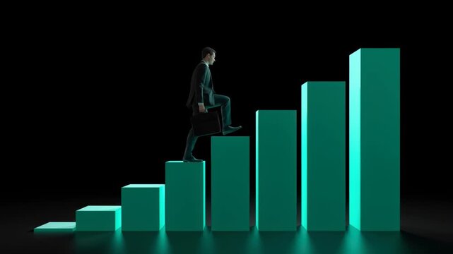 Businessman climbing the ladder to the pinnacle of financial success