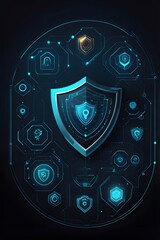 Fototapeta premium Abstract AI workflow with security locks and shield illustration