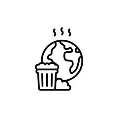 Pollution icon. Simple outline style. Global trash, earth globe, trash, recycle bin, recycling, garbage, planet, environment concept. Thin line symbol. Vector isolated design