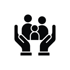 Family care icon. Simple solid style. Two hands holding or hugging group people, group life insurance, caring hands family medicine concept. Silhouette, glyph symbol. Vector isolated design