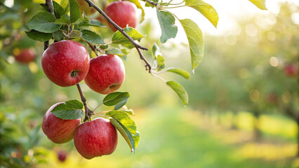 Red Apples tree in garden, Red Apple tree in natural warm sunlight view