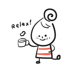 (Relax coffee) hand drawn girl icons. Vector illustration.