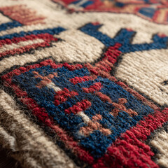 Close-up of hand-knotted rug pattern.