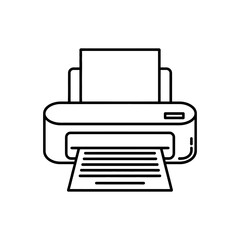 Minimalist line art illustration of a printer with paper ready to print for office use or home office document processing