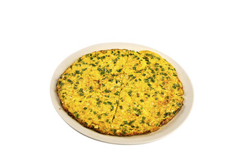 Homemade Herb Scallion Quiche on White Plate - Gourmet French Savory Tart with Green Onions