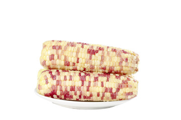 Yunnan Sweet Sticky Corn with Colorful Kernels on White Plate - Traditional Chinese Variety