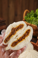 Handmade Szechuan Pork Buns with Fragrant Sauce - Traditional Chinese Steamed Breakfast Buns