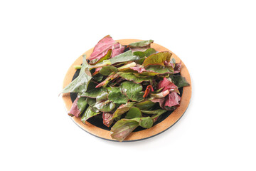 Fresh Fritillary Leaves from Hubei China on Wooden Plate - Seasonal Herb Display