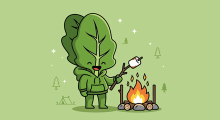Leafy Camping Adventure: Roasting Marshmallows With Nature's Friendly Character