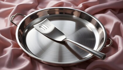 Elegant stainless steel skillet with spatula ready for gourmet cooking and delicious meals